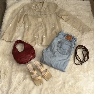 Vintage Embroidered Beige Button-Up Shirt